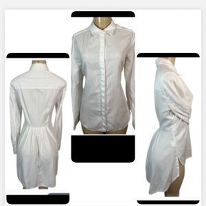 BCBGMaxAzria White high low Button up Top Blouse‎ adjustable long sleeves